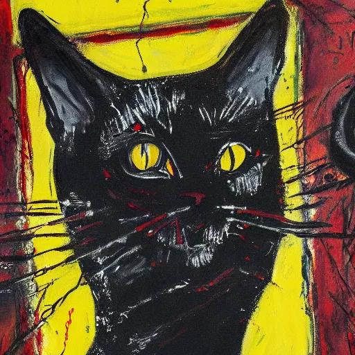 Image similar to black cat painted by jackson pollock