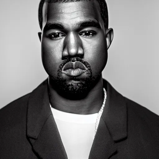 Prompt: the face of young kanye west at 2 1 years old, portrait by julia cameron, chiaroscuro lighting, shallow depth of field, 8 0 mm, f 1. 8