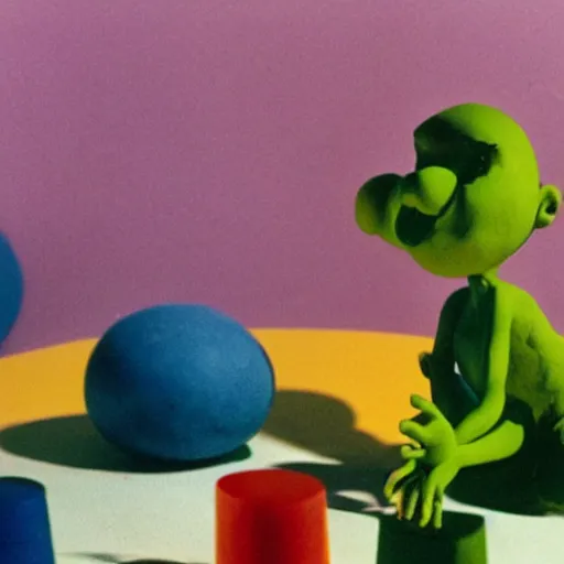 Prompt: a claymation film still of anthropomorphe toy from brazil / collection / ethnographic museum / claymation by jeff koons and andy warhol