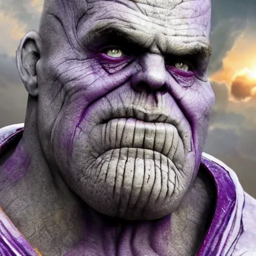 Image similar to ( pope ) thanos!!, purple skin, josh brolin, realistic, highly detailed