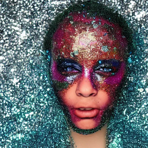 Prompt: human with skin of texture of glitter inside cyhhhhjhhh, lsd