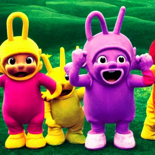 Image similar to Teletubbies with the face of sonic acidwave