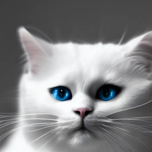 Image similar to a Nobel white cat, trending wallpaper, black background, hyper realistic