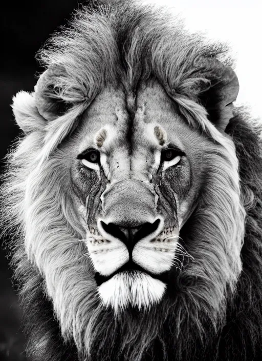 Image similar to lion and lioness black and white portrait white sky in background