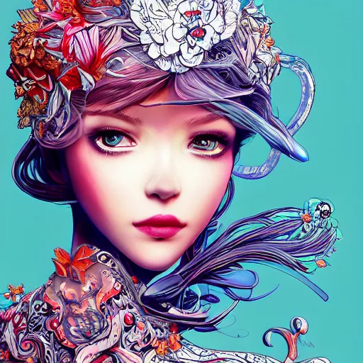 Image similar to the most ridiculously beautiful and elegant woman ever imaginable, an ultrafine detailed illustration by james jean, final fantasy, intricate linework, bright colors, behance contest winner, vanitas, angular, altermodern, unreal engine 5 highly rendered, global illumination, radiant light, detailed and intricate environment