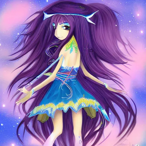 Prompt: digital painting of a long hair anime lady ELF dancing in the moonlight l by Sakimichan