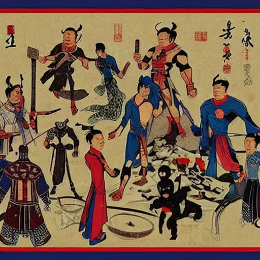 Image similar to the avengers in old china in tang dynasty