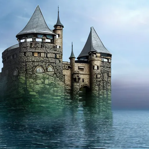 Image similar to futuristic medieval castle on a floating rock above the ground