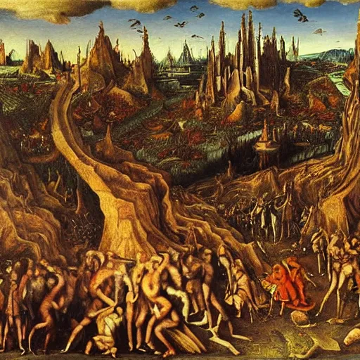 Prompt: this is hell, oil painting by albrecht altdorfer