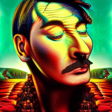 Image similar to portrait of a uncanny artist by Chor Boogie and Salvador Dali collaboration, digital art, mix of aesthetics, close up, high details