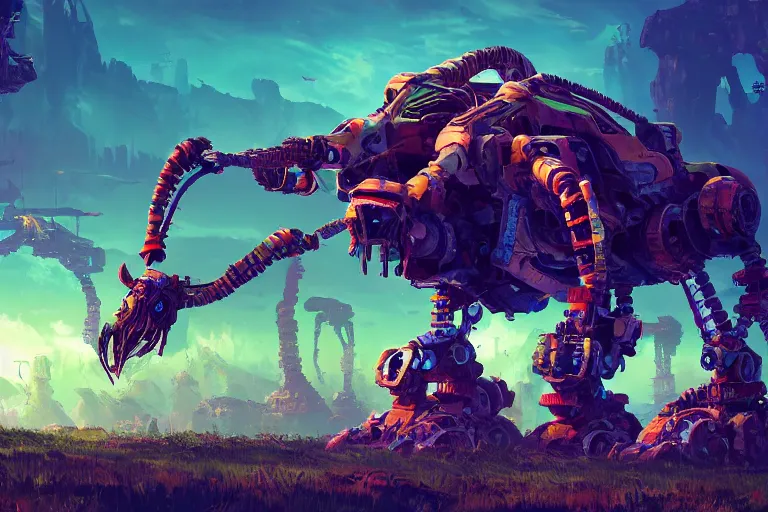 Image similar to clamberjaw machine mecanical creature robot of horizon forbidden west horizon zero dawn radiating a glowing aura global illumination ray tracing hdr fanart arstation by ian pesty and alena aenami artworks in 4 k