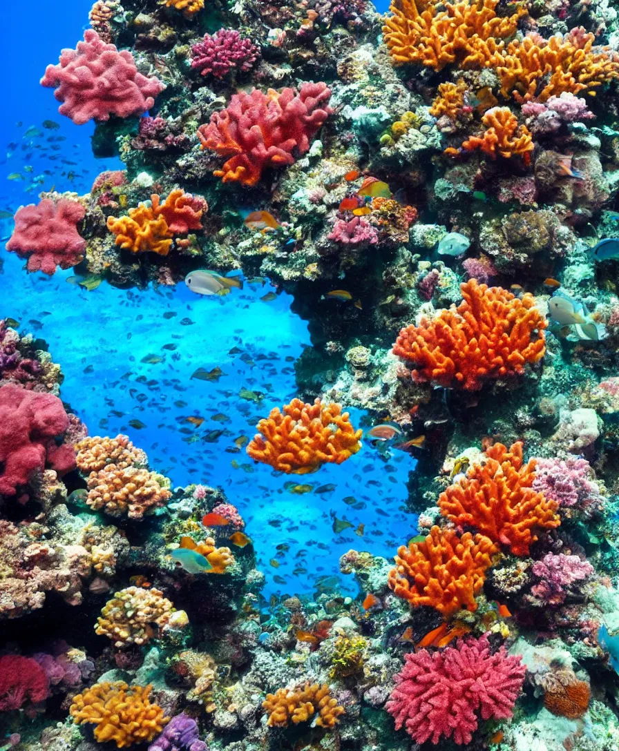 Image similar to a colorful coral reef in the ocean where the lost city of atlantis resides