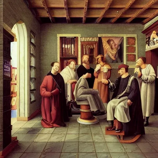 Image similar to barber shop in a renaissance style