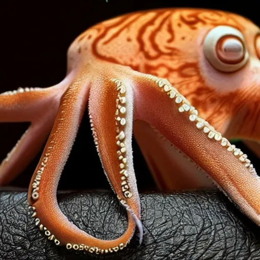 Prompt: an octopus sitting on top of a cat