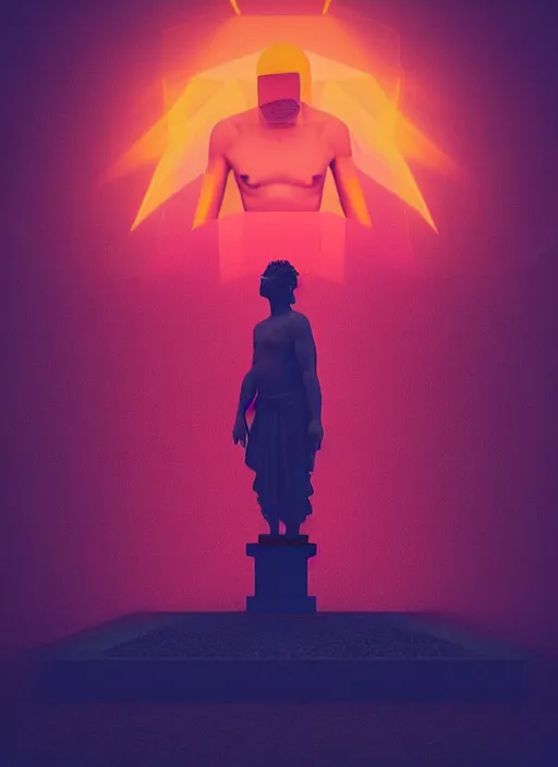 Image similar to statue of david, beeple, vaporwave, retrowave, tonal separation, black background, glitch, strong contrast, pinterest, trending on artstation