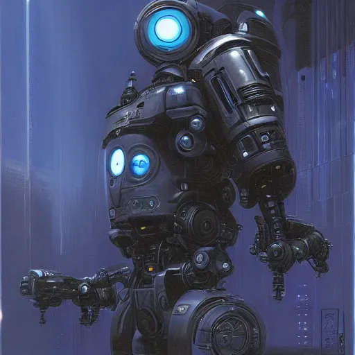 Prompt: indigo mech droid raven black bird. visor. science fiction, portrait by donato giancola and greg rutkowski and wayne barlow. 2 0 0 0 cover. top all time r / imaginarycyberpunk.