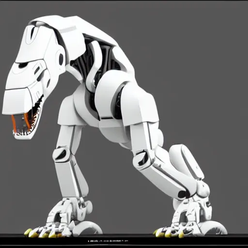Image similar to white robot tyrannosaurus rex designed by apple
