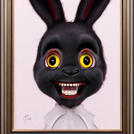 Prompt: A extremely highly detailed majestic hi-res beautiful, highly detailed head and shoulders portrait of a scary terrifying, horrifying, creepy black cartoon rabbit with scary big eyes, laughing in the style of Walt Disney
