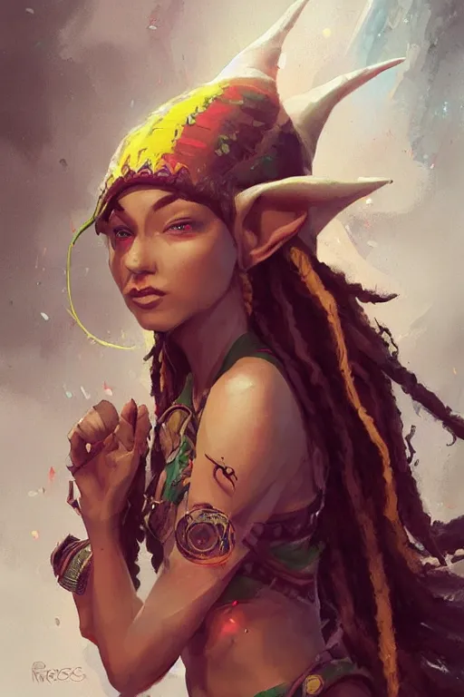 Prompt: A Rastafarian Elf woman by WLOP, greg rutkowski and ross tran