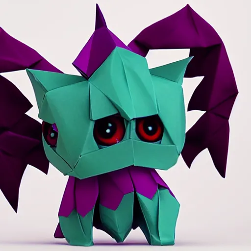 Image similar to realistic full body of chibi cute magical monster made of origami