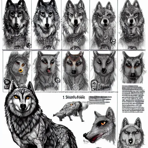 Prompt: ( ( ( ( wolf ) ) ) ) with the head of an owl, art reference sheet, featured on artstation