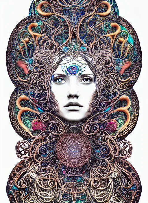 Prompt: ridiculously beautiful young womans face, radiating psychedelics, caduceus, portals into dimensions, coral, birds, symmetrical, in the style of ernst haeckel, effervescent, sacred geometry, intricate linework, surrealism, photo realistic, epic and cinematic