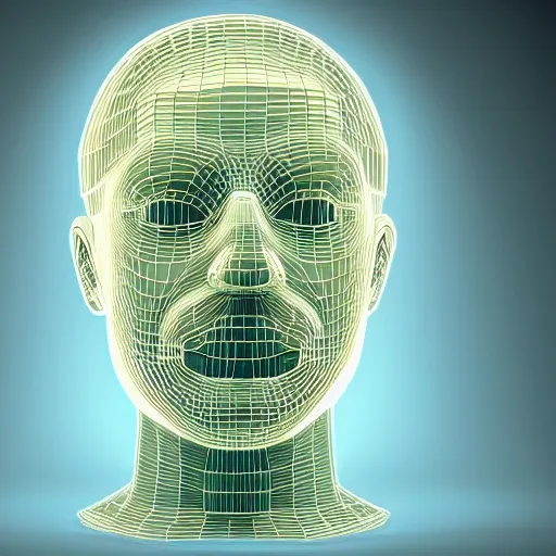 Image similar to a 3d human head made up of shiny holograms