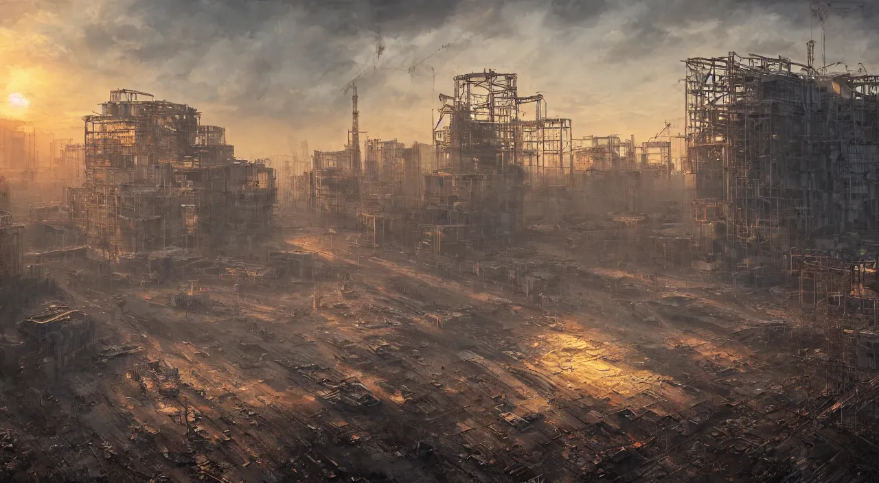 Prompt: a Stunning painting of Pripyat by gerg rutkowski,epic lighting,sunset,hyper detailed,Super realistic,cinematic,sci fi art,Masterpieces,8K Resolution