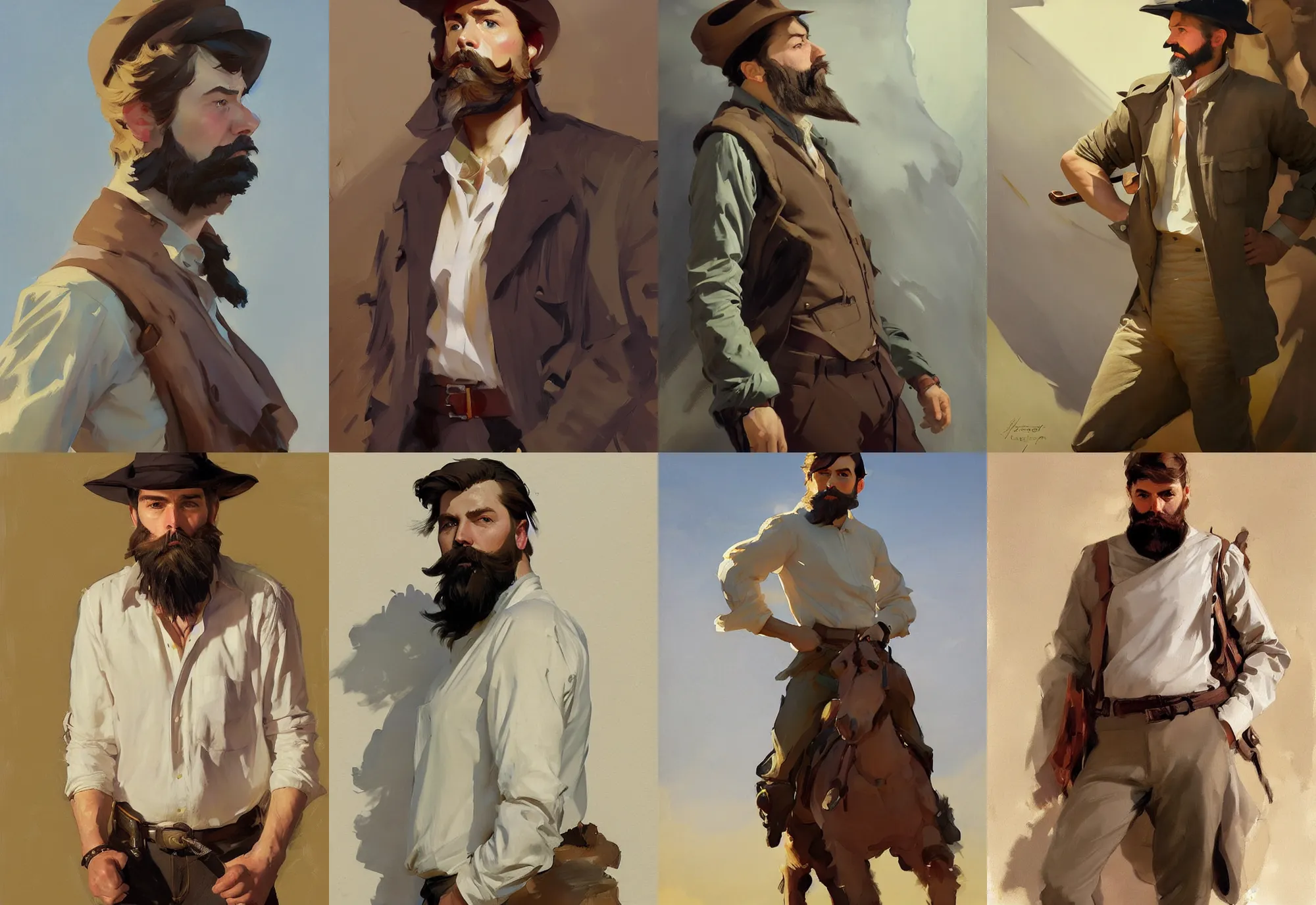 Prompt: portrait of russian model bearded men jodhpurs traveler greg manchess painting by sargent and leyendecker, studio ghibli, fantasy, medium shot, asymmetrical, intricate, elegant, matte painting, illustration, hearthstone, by greg rutkowski, by greg tocchini, by james gilleard, by joe fenton