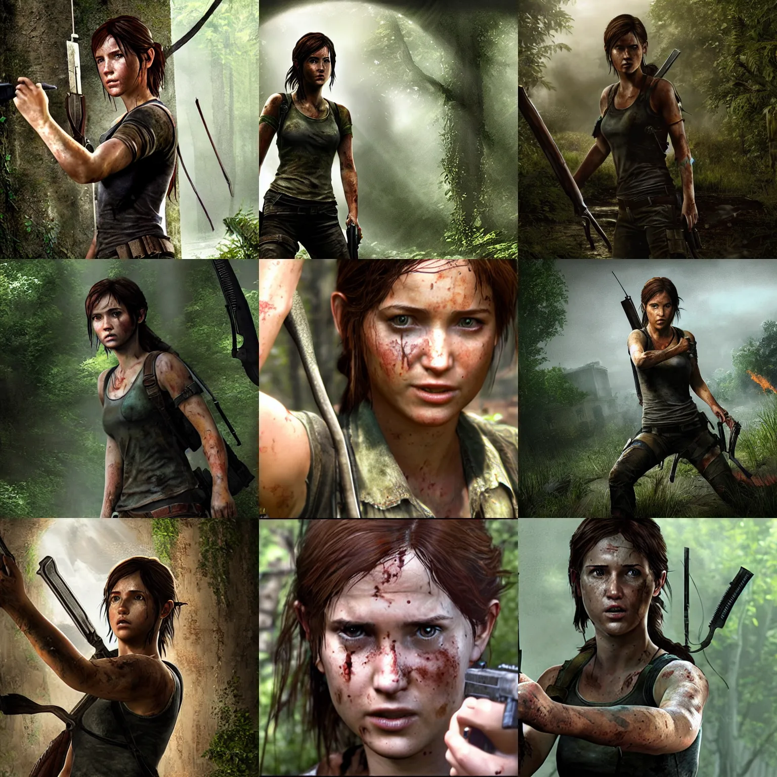 Prompt: Ellie from the Last of Us, as Lara Croft, film still from 'Tomb Raider'