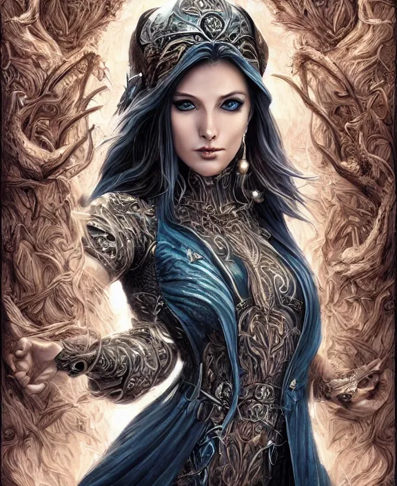 Image similar to a highly detailed symmetrical full body shot painting of a sorceress with piercing beautiful eyes, spring tundra setting, dynamic lighting, ambient lighting, deviantart, art by mark brooks and artgerm and karol bak