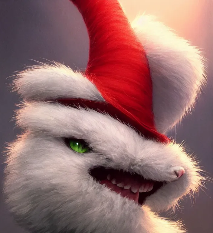 Prompt: complex 3 d render, hyper detailed, ultra sharp, of the cat in the hat, scary, fluffy, cinematic, natural soft light, rim light, art by greg rutkowski and moebius, dr seuss