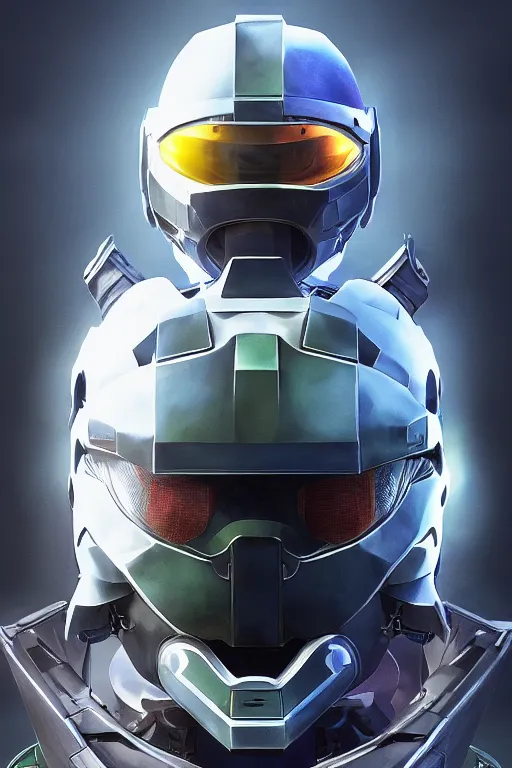 Image similar to robot ninja mask helmet halo master chief radiating a glowing aura global illumination ray tracing hdr fanart arstation by ian pesty and katarzyna da „ bek - chmiel