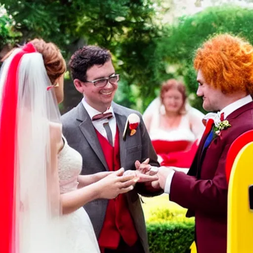 Image similar to a wedding officiated by ronald mcdonald