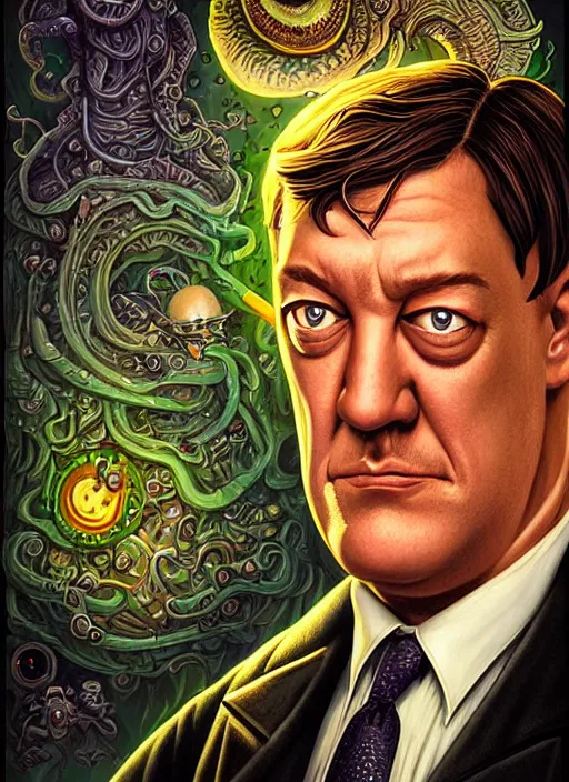 Image similar to lovecraft lovecraftian portrait of grumpy stephen fry, pixar style, by tristan eaton stanley artgerm and tom bagshaw