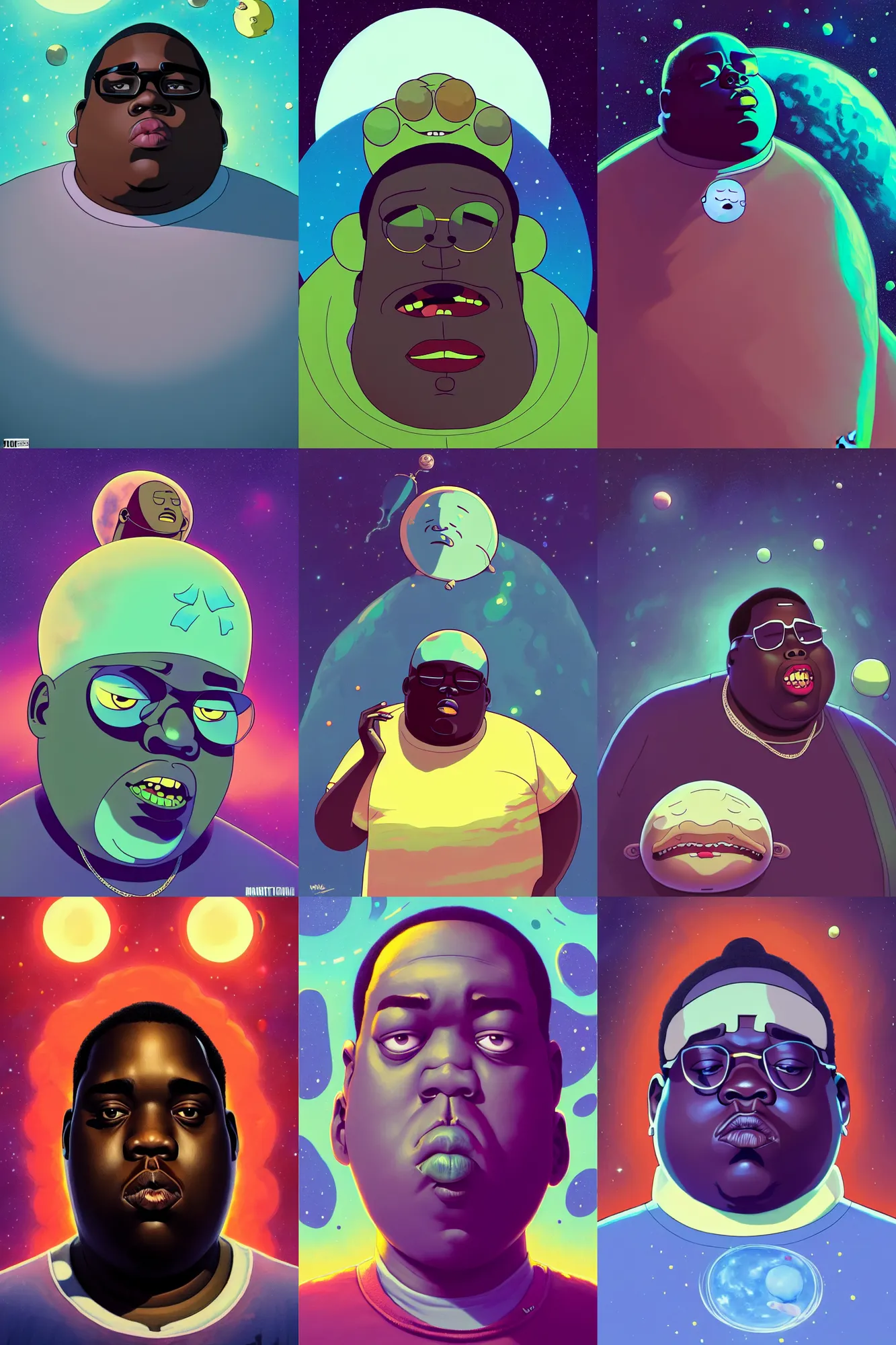 Prompt: the notorious b. i. g. as a jellow planet from rick and morty, head as a planet, animation pixar style, shaded lighting poster by magali villeneuve, artgerm, jeremy lipkin and michael garmash, rob rey and kentaro miura style, trending on art station