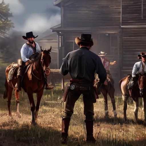 Image similar to a saloon fight between cowboys in the style of rockstar red dead redemption 2, concept art, 8 k, trending on artstation, brushstrokes