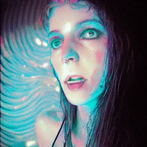 Prompt: neon glow viewpoint of the pale dead princess, cracks of blinding lights on the skin, vortex background shading, self portrait pic by 35mm