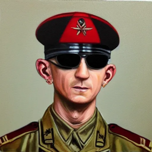 Image similar to “Oil painting of Chester Bennington as a World War 1 general, 4k”
