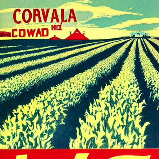 Image similar to vintage travel poster to see a cornfield in Iowa, 1965