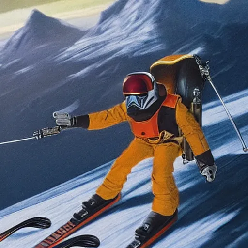 Image similar to star wars xwing pilot skiing down a mountain