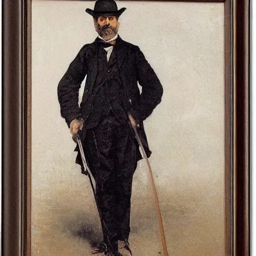 Prompt: full body portrait of a gentleman carrying a cane sword by alfred stevens