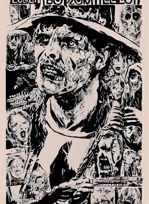 Image similar to a poster of lucio fulci's zombie ( 1 9 7 9 ), poster art by john carpenter, featured on deviantart, toyism, movie poster, concert poster, poster art, highly detailed