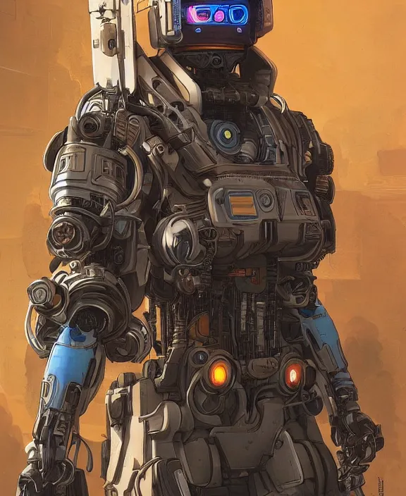 Image similar to cyberpunk pathfinder robot from apex legends character portrait, portrait by james gurney and laurie greasley, concept art, intricate details, highly detailed, vintage sci - fi
