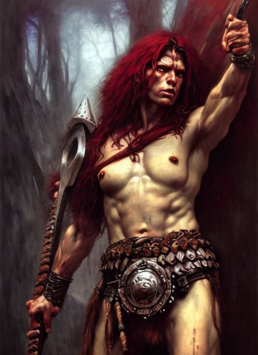 Image similar to barbarian, full body, hyper realistic, extremely detailed, dnd character art portrait, dark fantasy art, intricate fantasy painting, dramatic lighting, vivid colors, deviantart, artstation, by edgar maxence and caravaggio and michael whelan and delacroix.