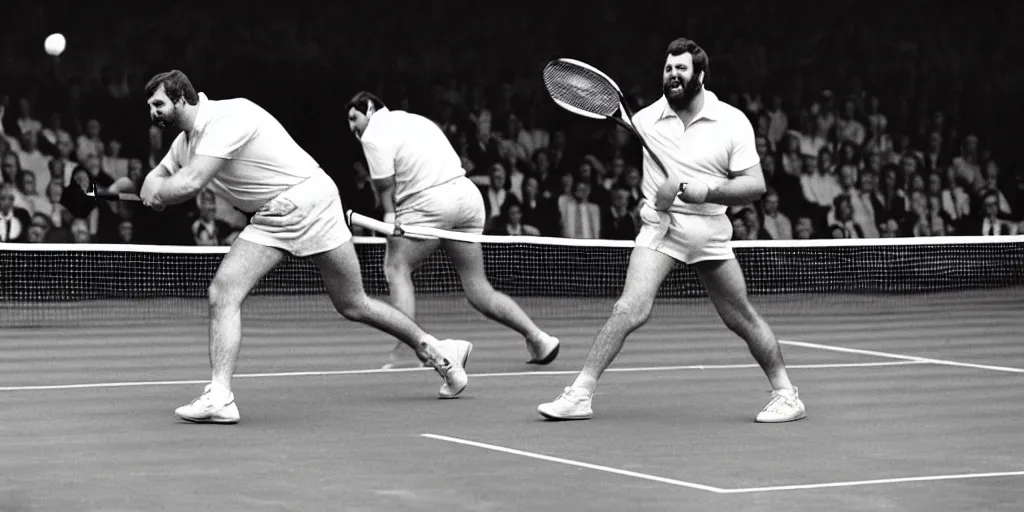 Image similar to photo of geoff capes wiining wimbledon tennis final against steve silk hurley