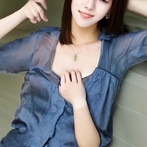 Image similar to beautiful gorgeous shy cute Kpop European girlfriend wearing camisole