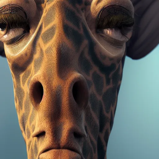 Prompt: a highly detailed portrait of a humanoid giraffe in a blue cloak, close - up, adventurer, artstation, deviantart, professional, unreal engine 5, octane render,