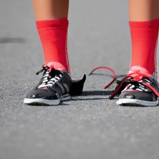 Image similar to lauren boebert struggling to tie her shoelaces, frustrated, angry