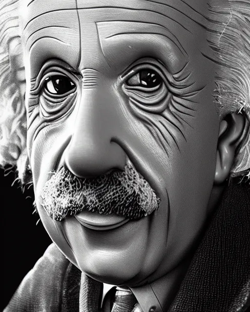 Prompt: A hyper-realistic photo of Albert Einstein, highly detailed, trending on artstation, bokeh, 90mm, f/1.4